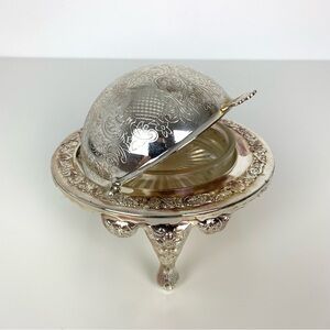 Caviar Dish Butter Queen Anne Silver Plate Mayell England Roll Up Dome Vtg
